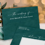 Dark Teal Watercolor A7 5x7 Wedding Invitation Envelope<br><div class="desc">Watercolor in Dark Teal A7 5x7 inch Wedding Envelopes (other sizes to choose from). This modern wedding envelope design has a beautiful watercolor texture, and bold colors that are perfect for fall. Shown in the Peacock Green colorway. With a gorgeous signature script font with tails, the ethereal watercolor wedding collection...</div>