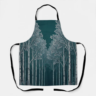 Dark Teal White Birch Forest Trees Apron