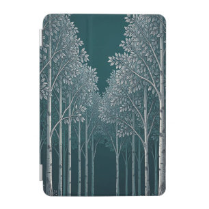 Dark Teal White Birch Forest Trees iPad Mini Cover