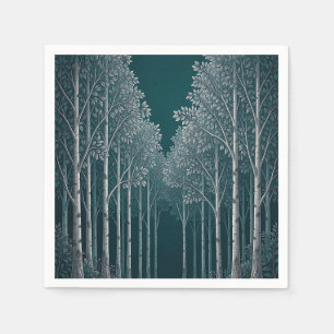 Dark Teal White Birch Forest Trees  Napkins