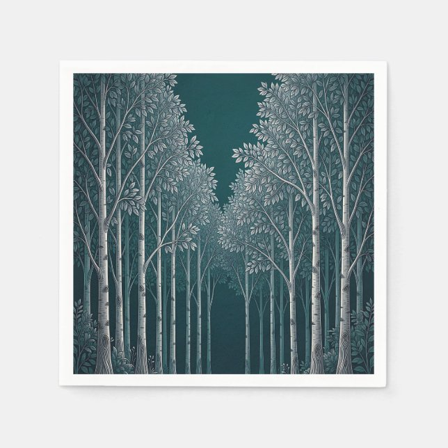 Dark Teal White Birch Forest Trees  Napkins (Front)