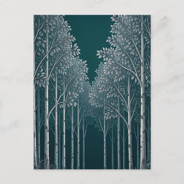 Dark Teal White Birch Forest Trees  Postcard (Front)