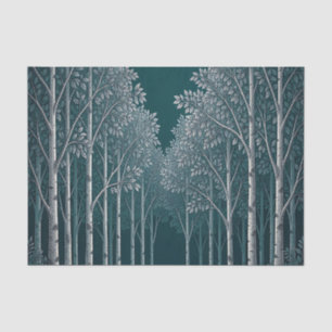 Dark Teal White Birch Forest Trees Tissue Paper