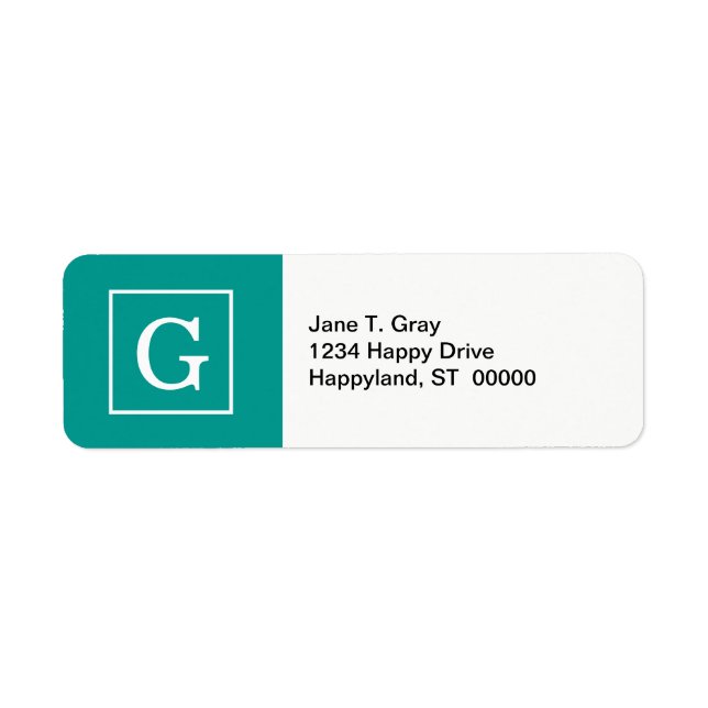 Dark Teal White Framed Initial Monogram Label (Front)