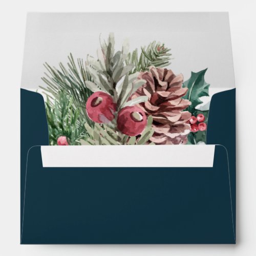 Dark Teal Winter Evergreen Wedding Envelope