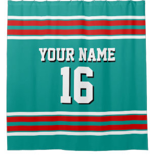 Dark Teal with Red White Stripes Sports Jersey Shower Curtain