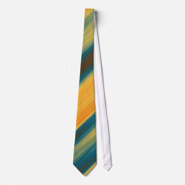 Dark Teal Yellow Orange Abstract Stripes Neck Tie (Front)