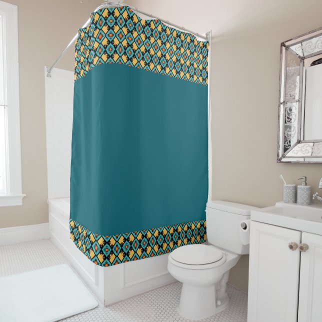 Dark teal Yellow Shower Curtain (In Situ)
