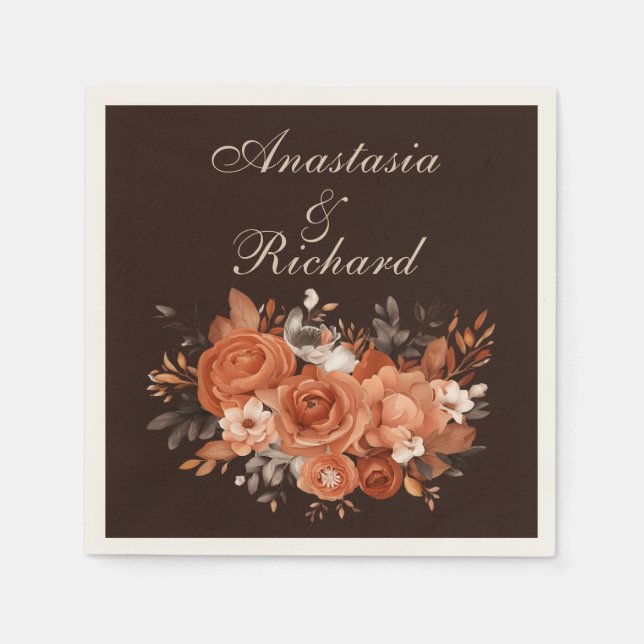 Dark Terracotta and Burnt Orange Wedding Napkins (Front)