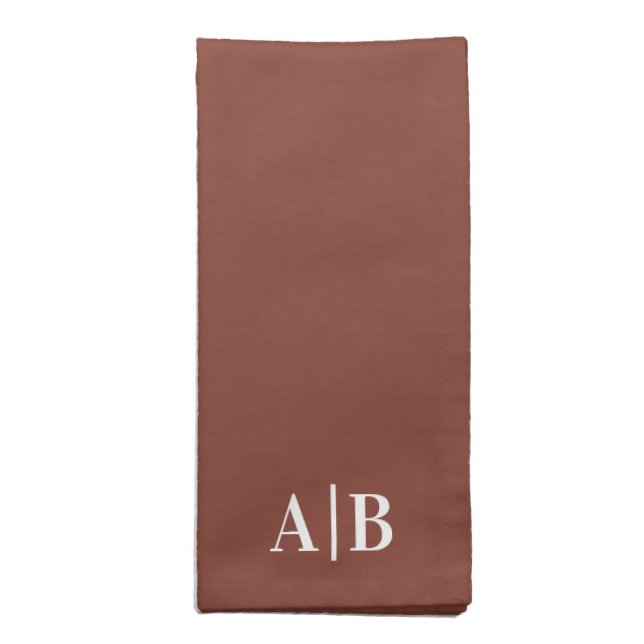 Dark Terracotta and White Wedding Monogram Cloth Napkin (Folded)