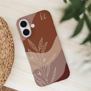 Dark Terracotta Boho Color Flow Botanical Monogram iPhone 16 Case