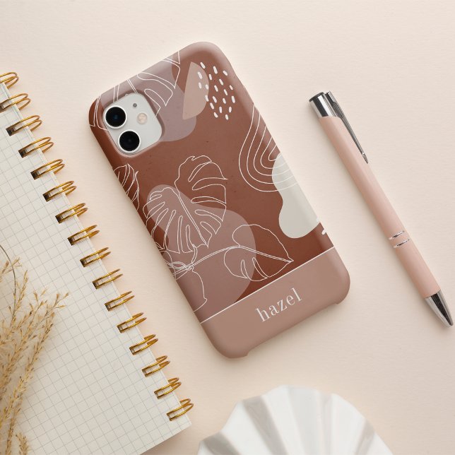 Dark Terracotta Boho Tropical Monstera Leaf iPhone Case (Creator Uploaded)