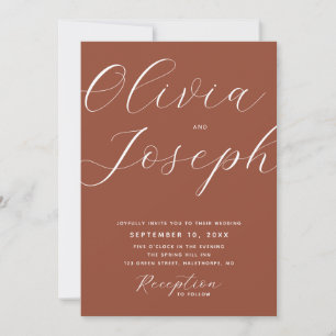 Dark Terracotta Brown Fall Wedding Photo & QR Invitation