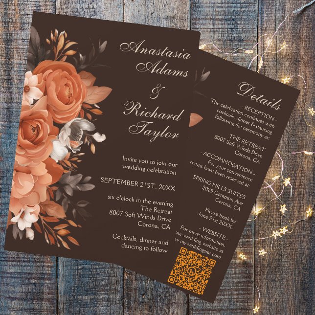 Dark Terracotta Wedding Invitation (Dark Terracotta & Burnt Orange Wedding Invitation)