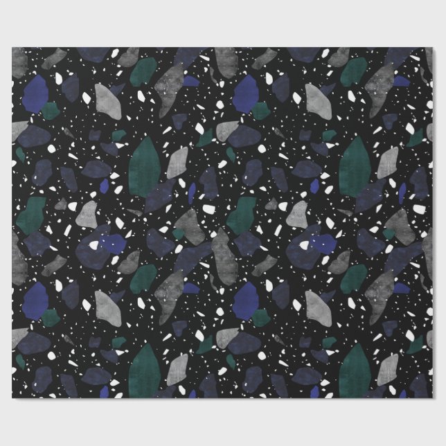 Dark Terrazzo Tile Print Wrapping Paper (Flat)