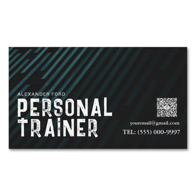DARK texture background green Personal Trainer  Business Card Magnet (Front)