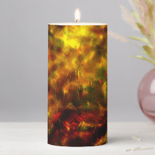 Dark texture glass over red to yellow ocher stains pillar candle