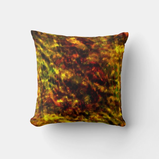 Dark texture glass over red to yellow ocher stains throw pillow (Front)