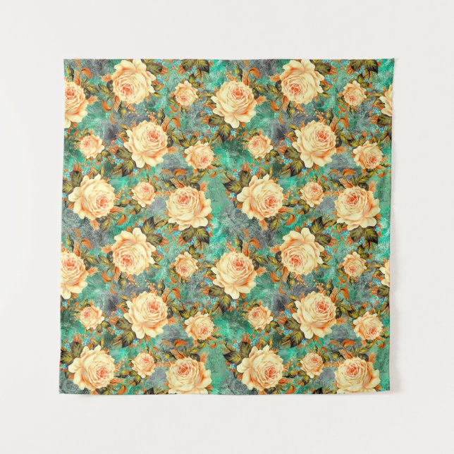 dark texture pattern with seamless floral rose flo tapestry (Front)