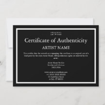 Dark Theme Certificate of Authenticity for Art
