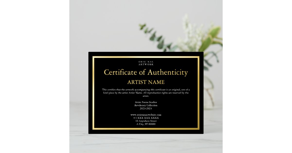 Dark Theme Gold Foil Certificate of Authenticity Foil Holiday Card Zazzle