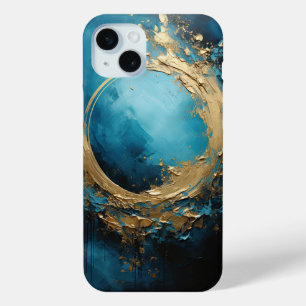 Dark Tides Abstract Oceanic Blue & Gold iPhone 15 Plus Case