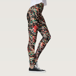 Dark tiles in textured rough style, mosaic squares leggings