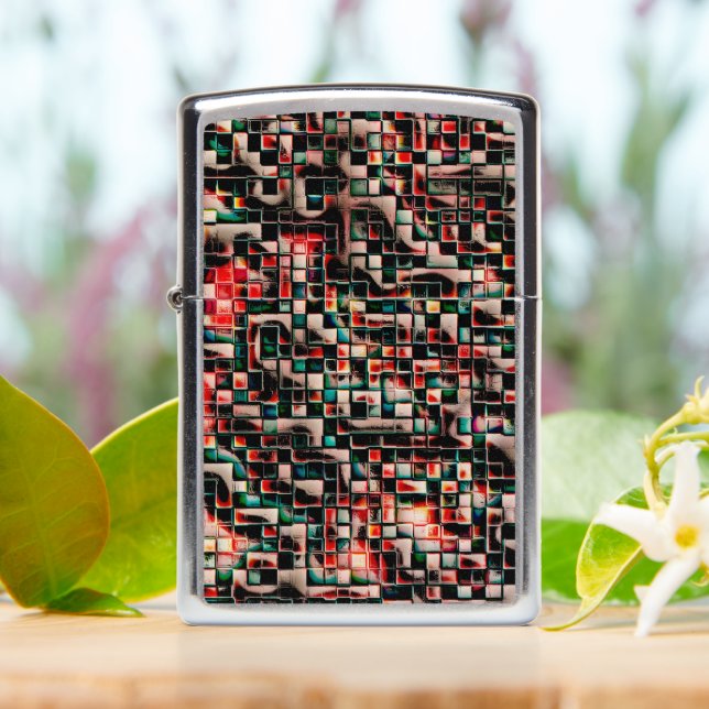 Dark tiles in textured rough style, mosaic squares zippo lighter (On Table)
