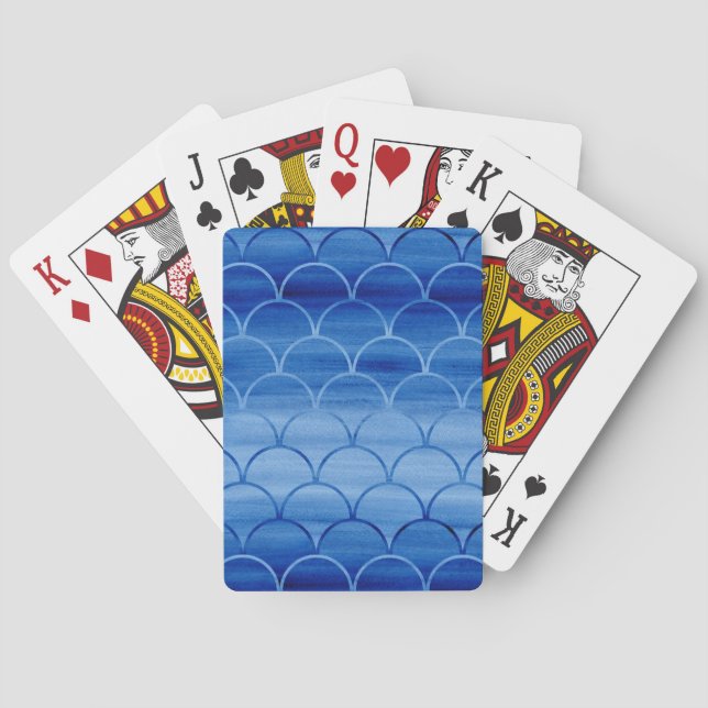 Dark to Light Blue Painted Geometric Pattern Poker Cards (Back)
