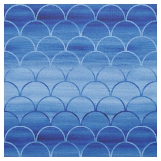 Dark to Light Blue Watercolor Scale Pattern Fabric