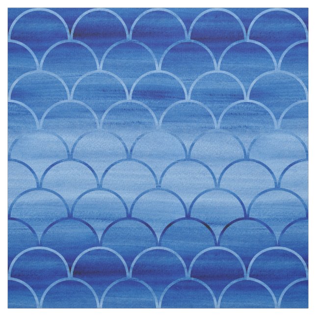 Dark to Light Blue Watercolor Scale Pattern Fabric (Swatch)