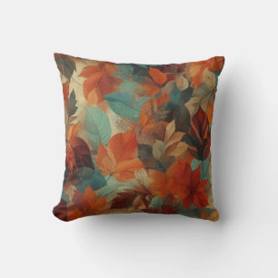 Dark Tone Autumn Leaves Throw Pillow