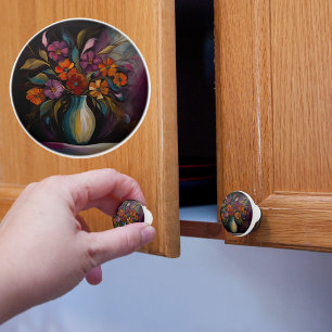 Dark Traditional Flower Vase Ceramic Knob