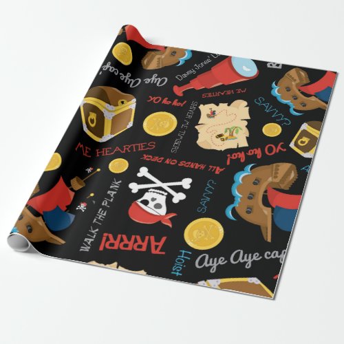 Dark Treasure Island Party Pirate Wrapping Paper 