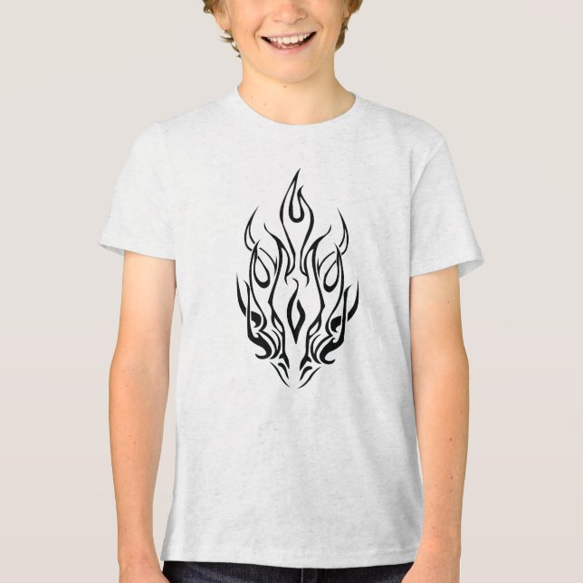 Dark Tribal Flame Mask – Abstract Fire Art Design Tri-Blend Shirt (Front)