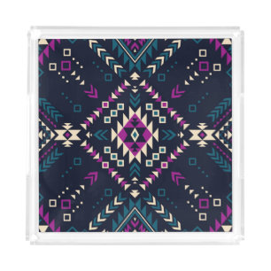Dark tribal Navajo, vintage geometric. Acrylic Tray