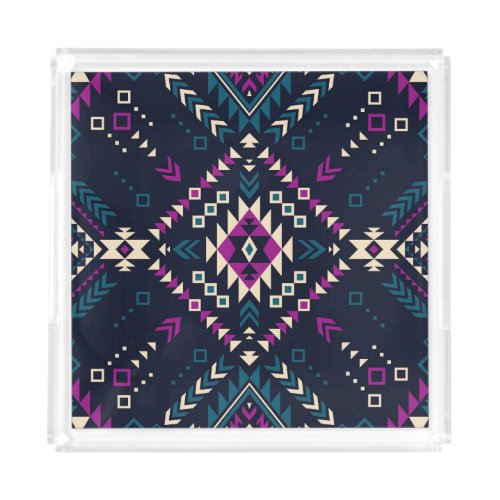 Dark tribal Navajo vintage geometric Acrylic Tray