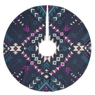 Dark tribal Navajo, vintage geometric. Brushed Polyester Tree Skirt