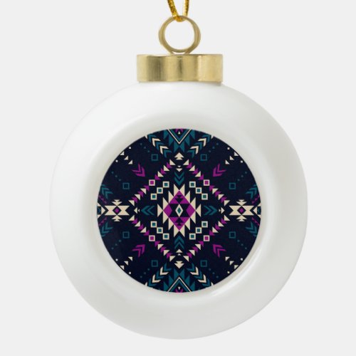 Dark tribal Navajo vintage geometric Ceramic Ball Christmas Ornament