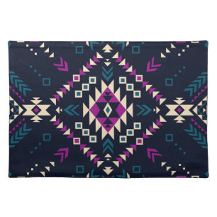 Dark tribal Navajo, vintage geometric. Cloth Placemat