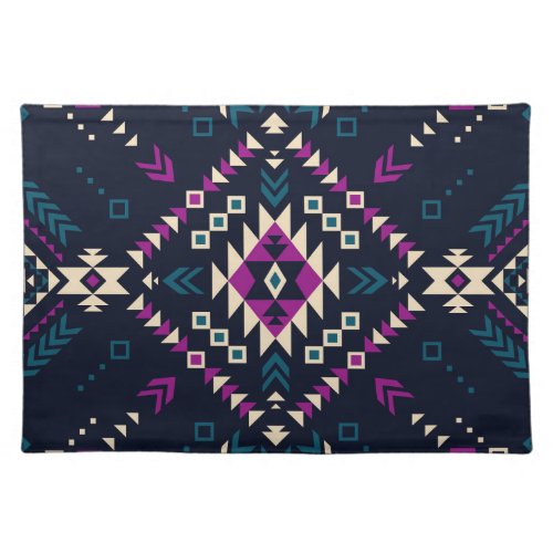 Dark tribal Navajo vintage geometric Cloth Placemat