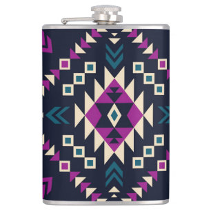 Dark tribal Navajo, vintage geometric. Flask