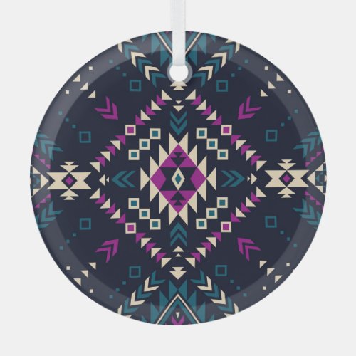 Dark tribal Navajo vintage geometric Glass Ornament