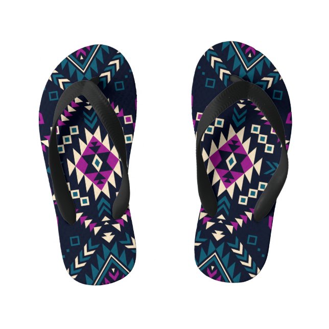 Dark tribal Navajo, vintage geometric. Kid's Flip Flops (Footbed)