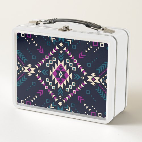 Dark tribal Navajo vintage geometric Metal Lunch Box