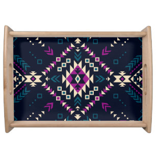 Dark tribal Navajo, vintage geometric. Serving Tray