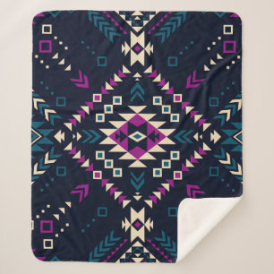 Dark tribal Navajo, vintage geometric. Sherpa Blanket