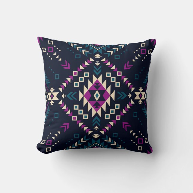 Dark tribal Navajo, vintage geometric. Throw Pillow (Front)