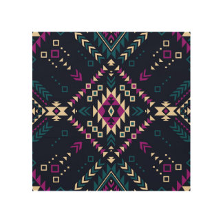 Dark tribal Navajo, vintage geometric. Wood Wall Art