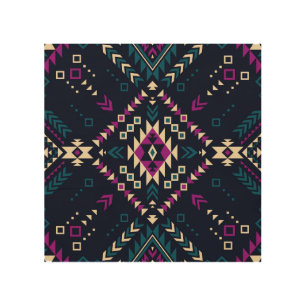 Dark tribal Navajo, vintage geometric. Wood Wall Art